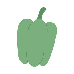 Simple green bell pepper with smooth curves and stem, great for diet planning visuals, kitchen art, or fresh vegetable packaging design.