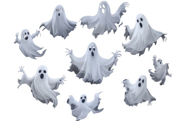 Fototapeta premium Spooky Halloween Ghostly Gathering: A Collection of Ten Eerie Apparitions