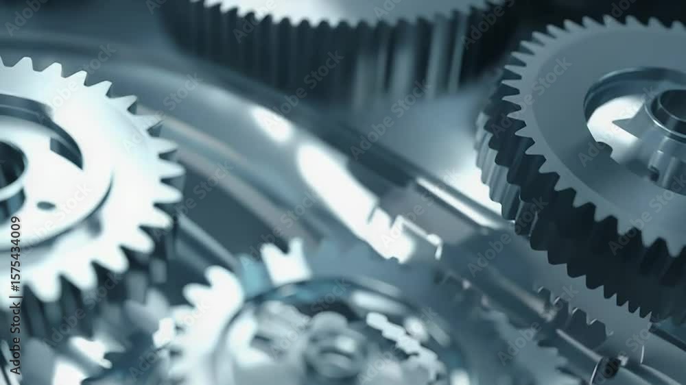 Poster interlocking metal gears rotating smoothly in a complex mechanism