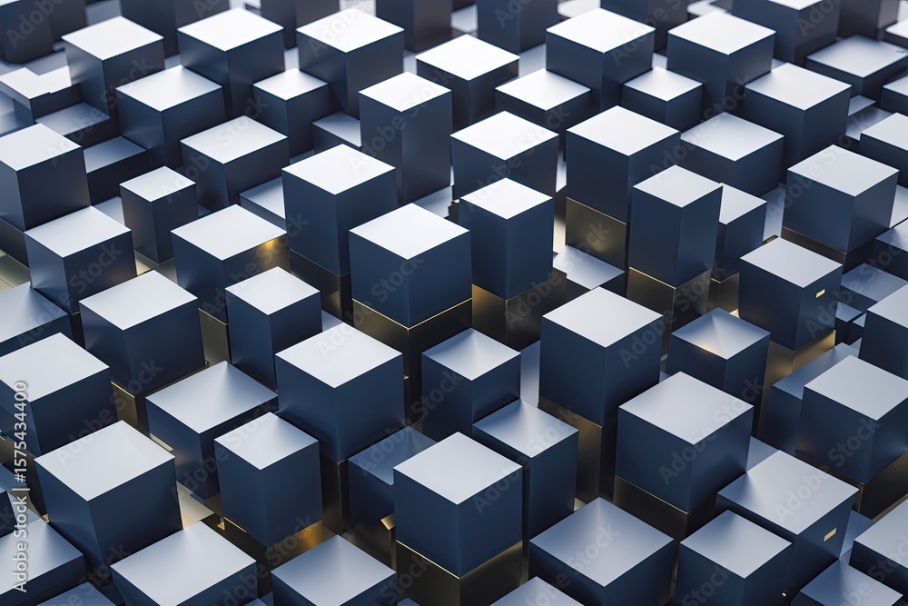 Poster dynamic 3d visualization of geometric cube formations in a burst design