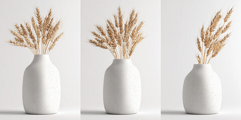 Minimalist Wheat Stalks in White Ceramic Vases