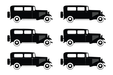 Classic Car Silhouettes: Collection of six vintage car silhouettes, perfect for design projects needing a retro or classic feel.