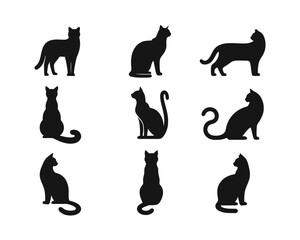 Elegant feline silhouette collection vector illustration for diverse creative projects