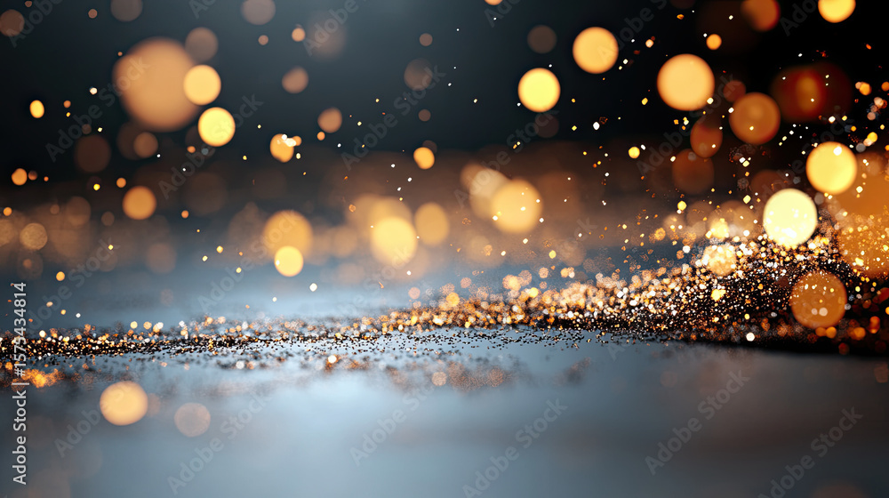 Poster gold glitter texture with soft depth and intricate sparkles