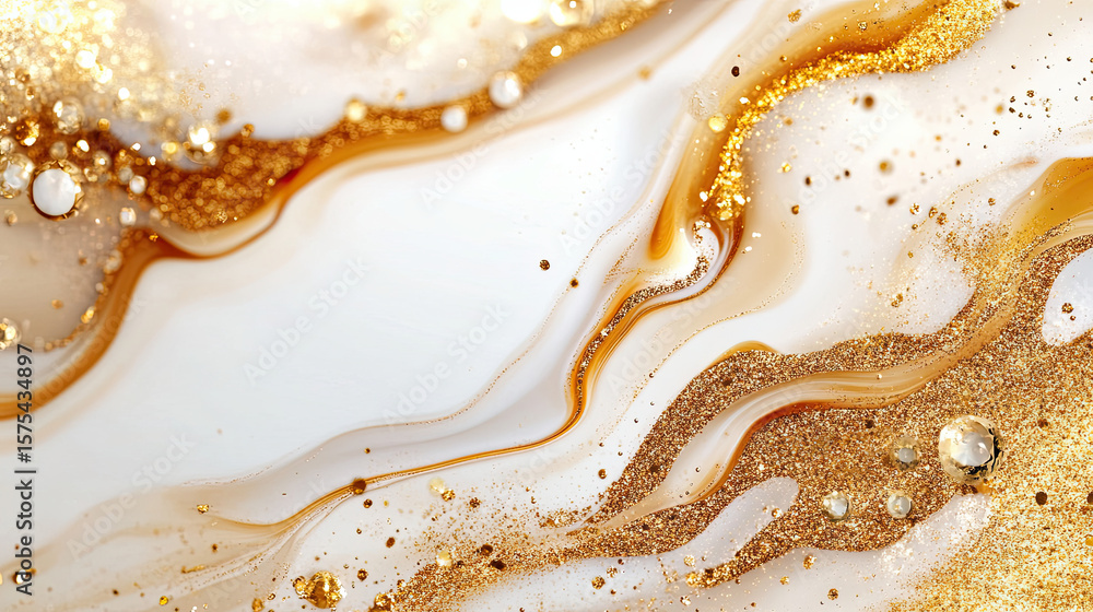 Poster gold shimmering background with soft flickering sparkles and abstract waves