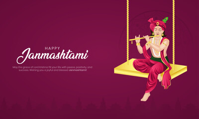 Happy Janmashtami banner and greeting card. Birthday celebration of Shree Lord Krishna, creative background vector illustration