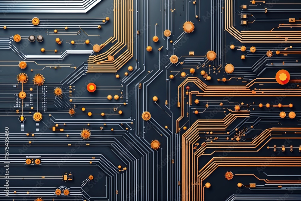 Poster innovative abstract circuit designs with sophisticated digital graphics and unique vector compositio
