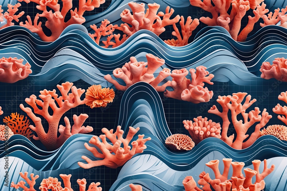 Aufkleber elegant coral wave pattern with grid lines for digital backgrounds and presentations