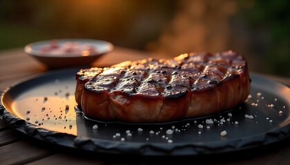 Sunset BBQ Vibes – Grilled NY Strip Steak with Salt & Balsamic on Slate Plate

Grilled NY Strip Steak at Sunset – BBQ Scene with Slate, Salt & Balsamic Glaze

Perfect BBQ NY Strip Steak – Sunset Ambie