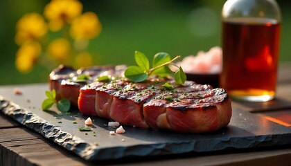 Sunset BBQ Vibes – Grilled NY Strip Steak with Salt & Balsamic on Slate Plate

Grilled NY Strip Steak at Sunset – BBQ Scene with Slate, Salt & Balsamic Glaze

Perfect BBQ NY Strip Steak – Sunset Ambie