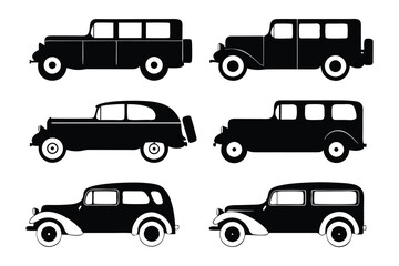 Obraz premium Classic Car Silhouette Collection: A collection of elegantly designed classic cars, meticulously rendered in a striking silhouette style, evoking a sense of timeless style and vehicular history.