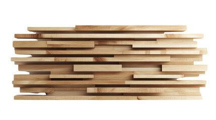 Wooden wall consisting of horizontal planks with natural texture isolated on white background