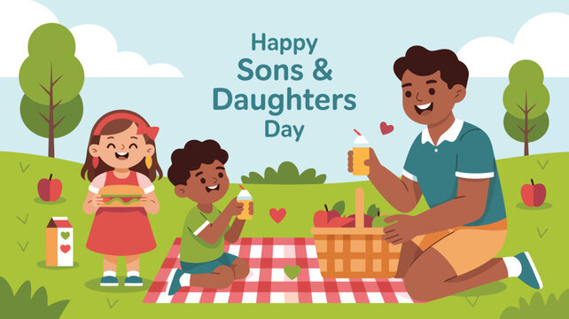 Celebrate national sons and daughters day with family picnic in the park vector illustration - Powered by Adobe