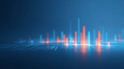 Data-Driven Approaches Transforming Modern Economics, Abstract digital visualization with vibrant bars representing data metrics against a blue background.