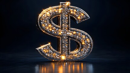 Glittering dollar sign adorned with gems.
