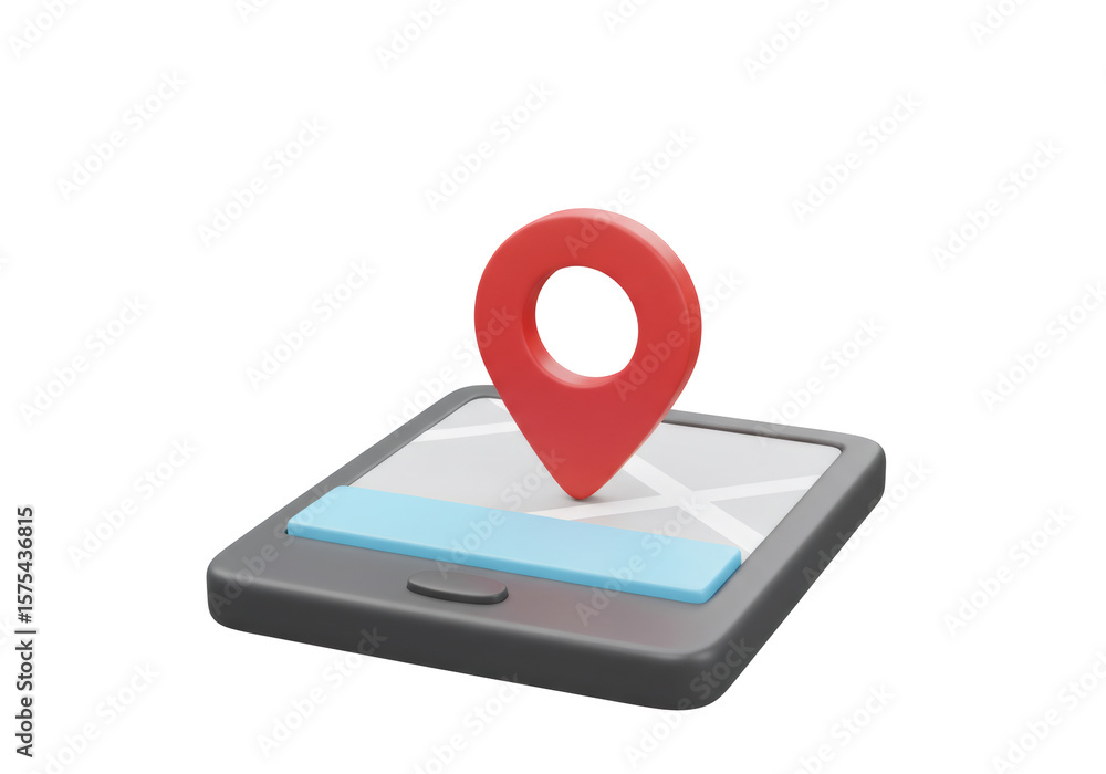 Poster red location pointer on a mobile phone gray device with white background