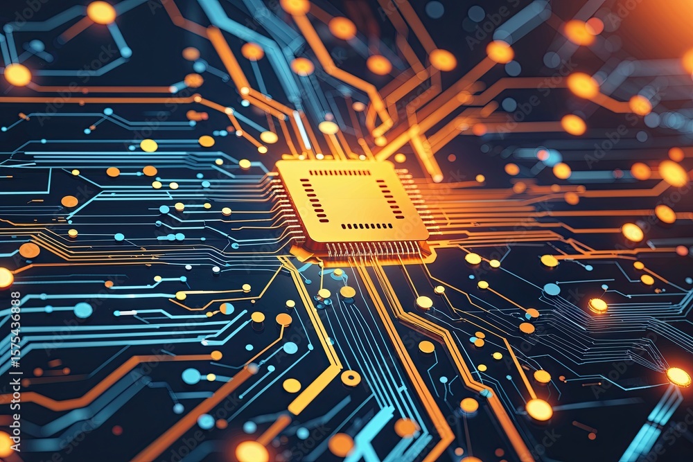 Poster dynamic abstract circuit illustration: a creative and innovative technology background focused on ne