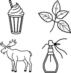 Tropical Drink Exotic Bird and Nature Sketches Set