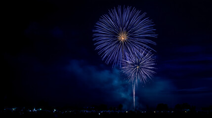 夏の夜空に大きく打ち上がるカラフルな花火｜日本の夏祭り・イベント風景・夜景素材