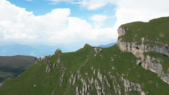 Aerial view of Compatsch mountain range, Italy.