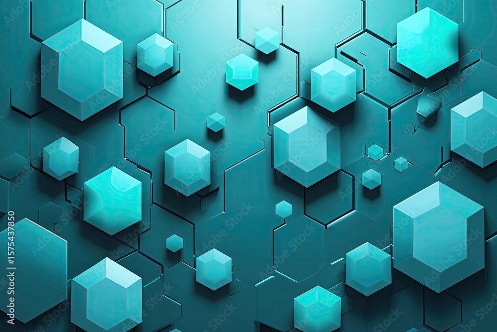 Poster cool turquoise background with floating hexagons in a cutting-edge technology design vector artwork