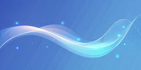 A luminous blue wave of light and particles flows across a dark blue background.