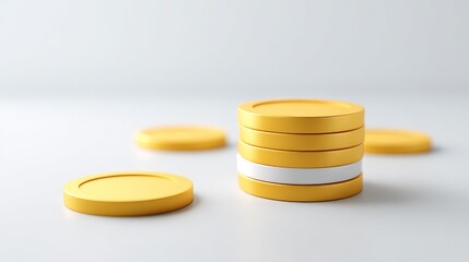 Data-Driven Approaches Transforming Modern Economics, Stacked yellow coins on a minimalist background, symbolizing finance and savings.