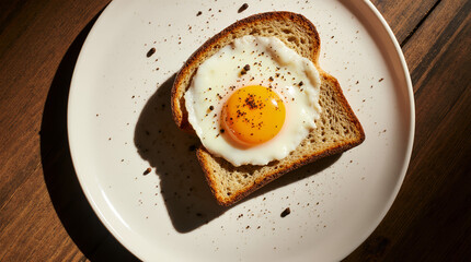 Delicious fried eggs on toast, seasoned with pepper, served on plates in a rustic, home-style presentation. AI generated.