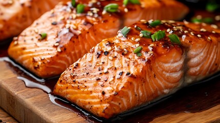 Delicious teriyaki salmon recipe grilled with sesame seeds healthy food seafood dinner cooking gourmet dish