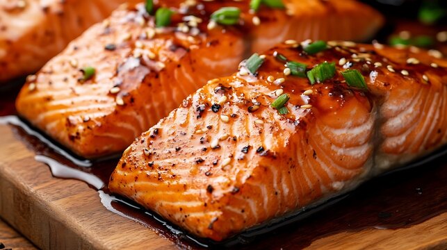 Delicious teriyaki salmon recipe grilled with sesame seeds healthy food seafood dinner cooking gourmet dish