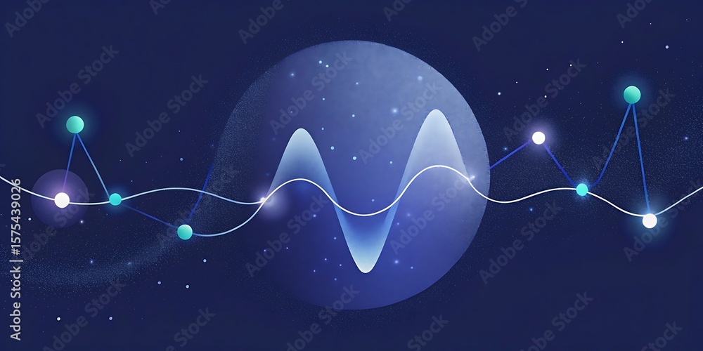Poster a glowing digital wave flows through a network of connected points against a starry blue background.
