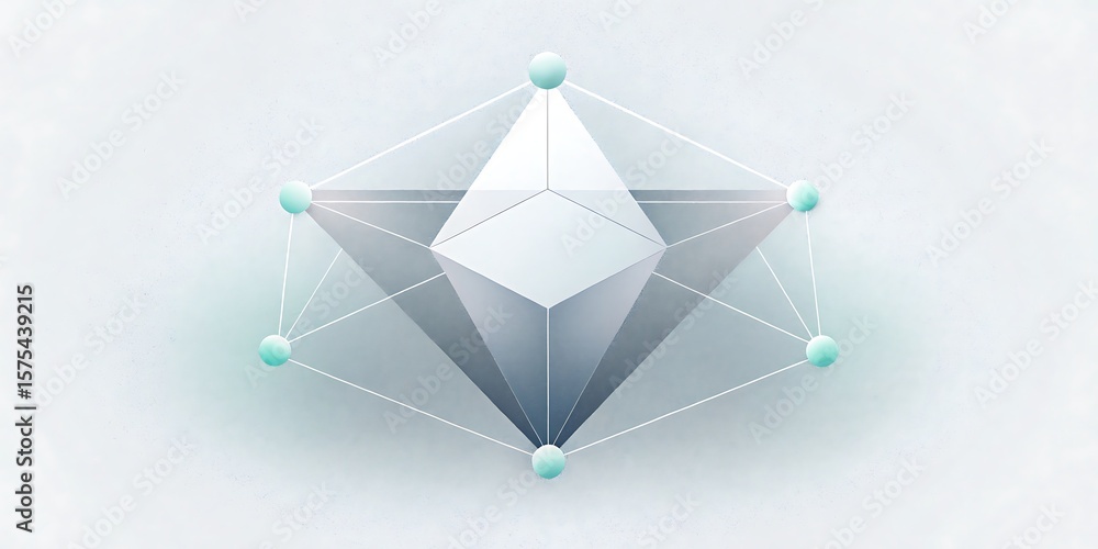 Poster a futuristic geometric crystal structure with glowing blue nodes connected by lines.