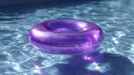 Serene Purple Floatie in Crystal Waters: A vibrant purple floatie rests peacefully atop the crystal-clear water of a shimmering pool.