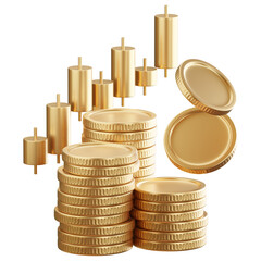 3d render of gold coins stacking and diagram with Financial growth money