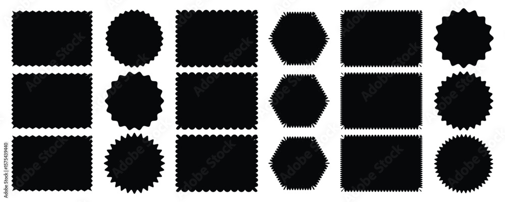 Aufkleber zig zag shapes for stickers, badges, posters, chevron, labels set of frames with zigzag edge, scallo