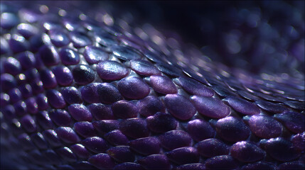Scales of Serenity: A close-up view of iridescent snake scales, rendered in a spectrum of purples and blues, creating an abstract, textured surface that embodies calmness and natural beauty.
