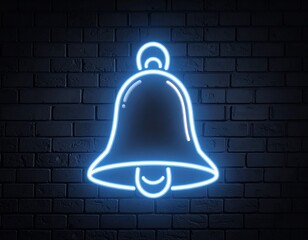 Notification Bell Icon Neon Outline on Brick Wall