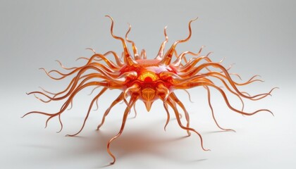 a biomorphic device in the form of a radiating starform, made from translucent bio shell, that extends tendrils, isolated on pure white background, ultra high resolution, no text or branding.