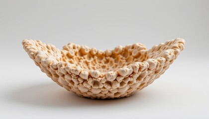 a biomorphic container in the form of a symmetrical winged oval, made from living coral like structure, that has shifting surface patterns, isolated on pure white background, ultra high resolution