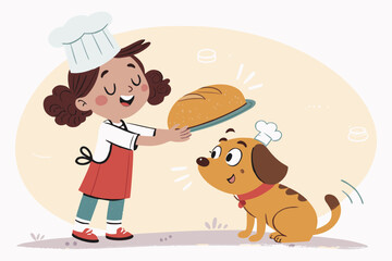 Spectacular Childlike Girl Handing Bread Dog Wea - Calm and Tranquil Visual Story Great for Advertis
