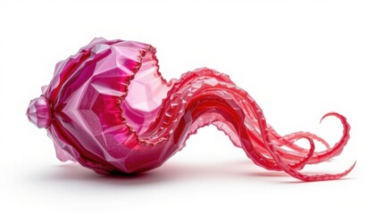 a biomorphic container in the form of a twisted pod, made from organic crystal, that extends tendrils, isolated on pure white background, ultra high resolution, no text or branding.