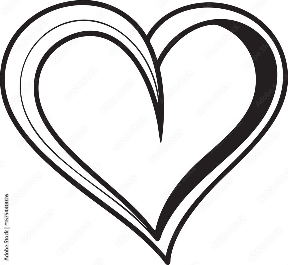 Poster stylized black heart shape with layered lines isolated on transparent background