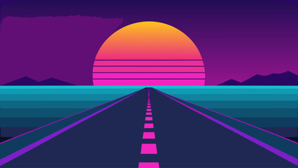 Retro Sunset Highway A Synthwave Journey into the 80s