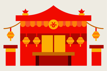Vibrant Red Chinese New Year Festive Stall Illustration