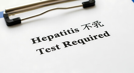 Obraz premium Hepatitis test requirement notice on a clipboard.
