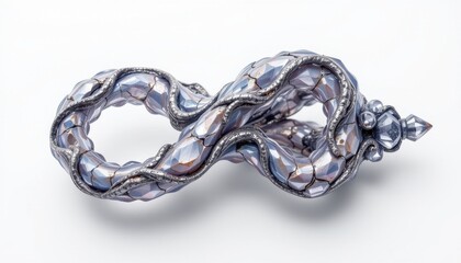 a biomorphic organ like tool in the form of a twisted pod, made from organic crystal, that has shifting surface patterns, isolated on pure white background, ultra high resolution, no text or branding.