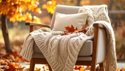 Cozy autumn armchair with fall leaves