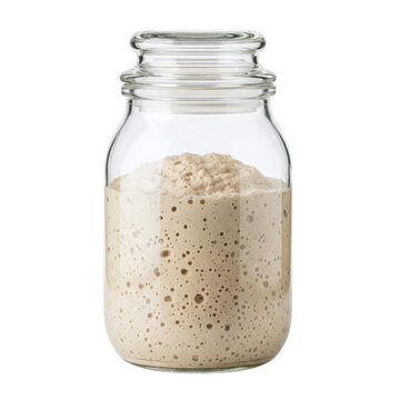 Active sourdough starter in a glass jar