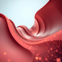 Flowing red ribbons with sparkling particles abstract