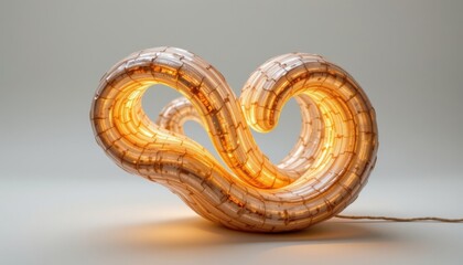 a biomorphic lamp in the form of a elongated spiral, made from translucent bio shell, that has shifting surface patterns, isolated on pure white background, ultra high resolution, no text or branding.